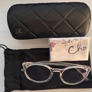 CHANEL Black Quilted Glasses Case with Clear Frames